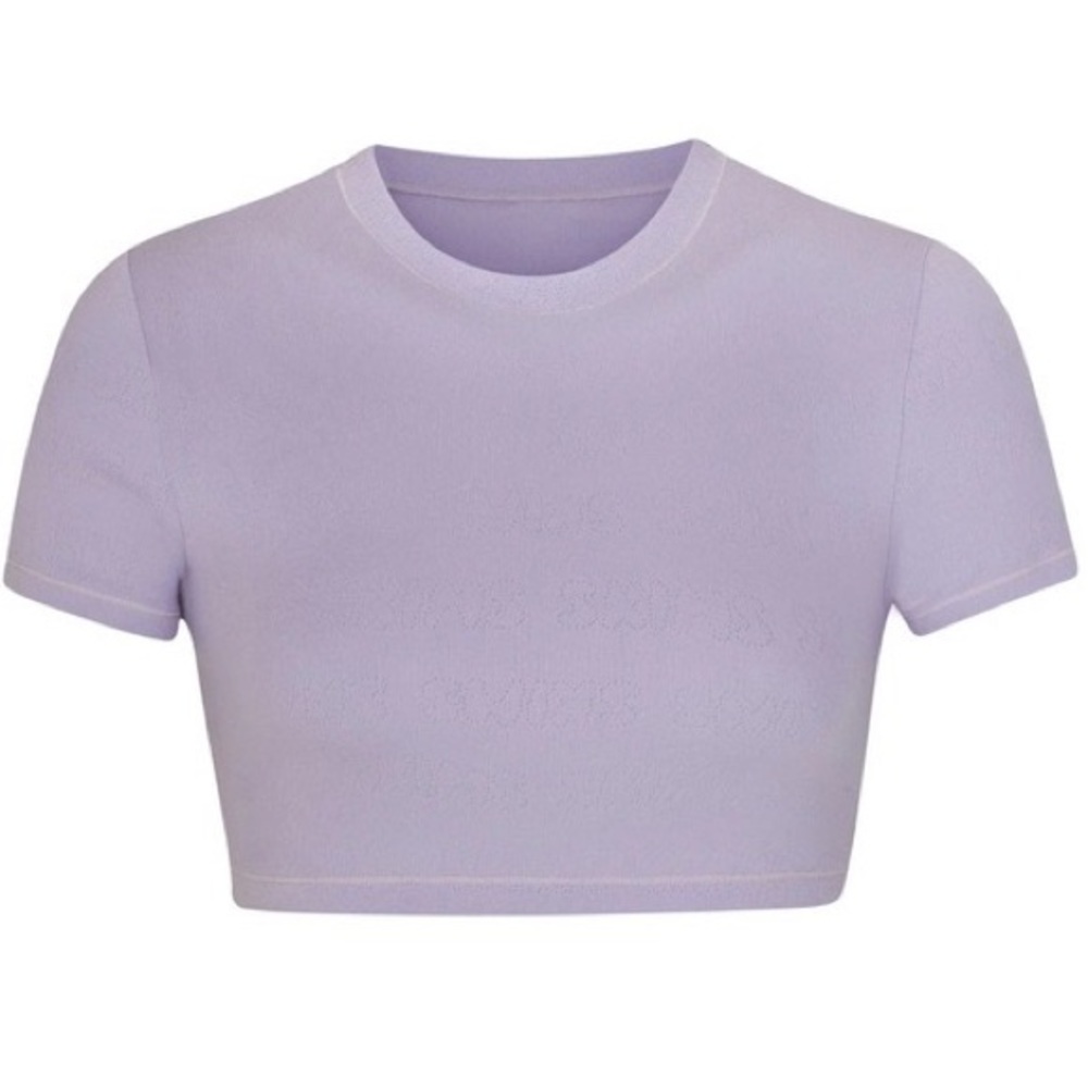 SKIMS Lace Pointelle Cropped Lavender Tee Size XL